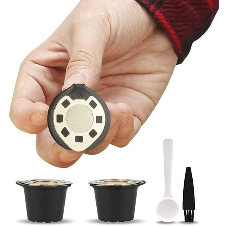 

i Cafilas Reusable Capsules Refillable Coffee Capsule Filter Compatible With Nespresso coffee machines with Coffee Spoon brush (Gold)