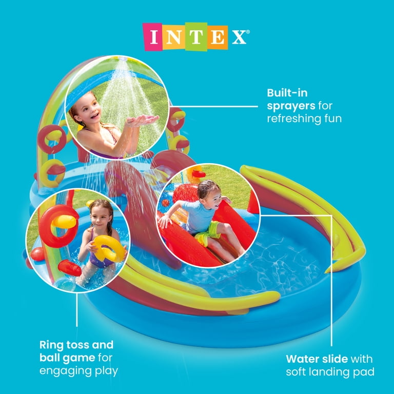 Intex, Inflatable Pool, 9.75 x 6.3 Ft Rainbow Slide, Multicolor