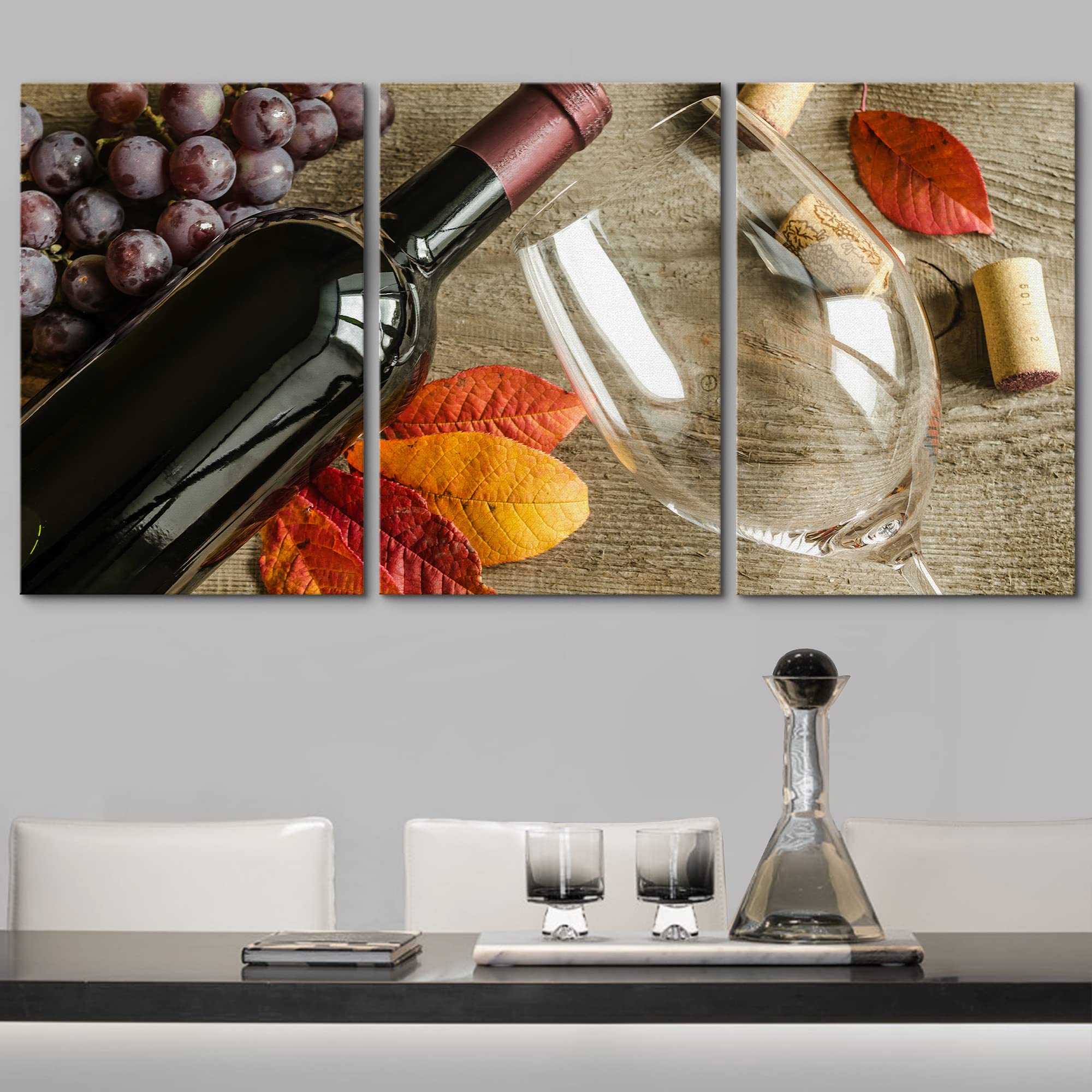 wall26 Canvas Print Wall Art Set Wine Glass with Bottle &amp; Grapes Drinks Cocktails Photography Realism Chic Closeup Colorful Multicolor Ultra for Living Room, Bedroom, Office - 16&quot;x24&quot;x3 - image 3 of 5