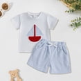 thumbnail image 2 of Kids Boys Summer Clothes Toddler Boy Outfit Sets Crew Neck Embroidery Top with Plaid Shorts Clothing Sets, 2 of 6