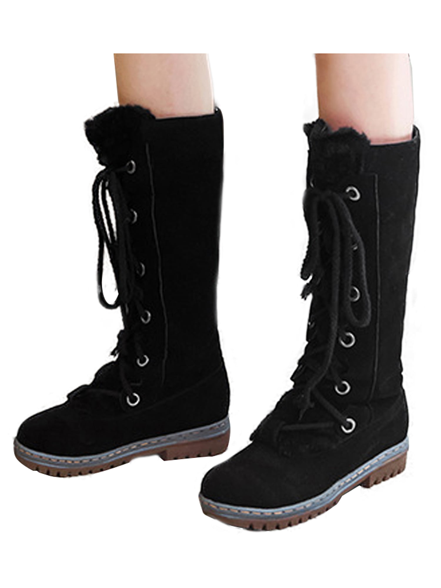 Women's Ladies Winter Warm Fur Lined Snow Boots Lace Up Zip Cotton Booties Shoes 