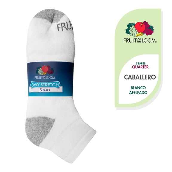 Calcetas Fruit Of The Loom para Hombre, Quarter Afelpado y Anatómico 5 Pares Blanco Unitalla