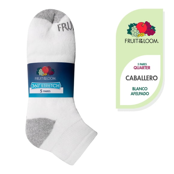 Calcetas Fruit Of The Loom para Hombre, Quarter Afelpado y Anatómico 5 Pares Blanco Unitalla