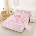 thumbnail image 2 of Manfei Pink Princess Bow Letter W Print Queen Sheet Sets for Girls, Boho Damask Flower Bed Set, 4-Piece, 2 of 5