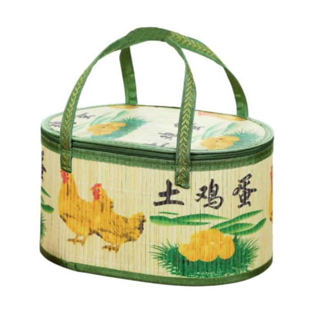 Cesta tejida de bambú, cesta de bambú con tapa, asas dobles tejidas a mano, cesta de regalo, cesta de almacenamiento de alimentos para fiestas, Cesta de huevos