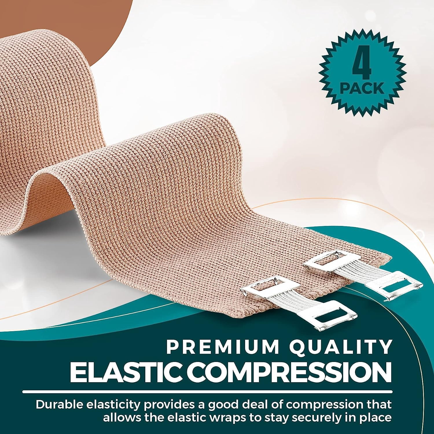 MEDca Elastic Compression Bandages Wrap with 4 Extra Hooks Athletic -4 Pack