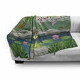 thumbnail image 3 of King Soft Flannel Fleece Throw Blanket, Fairytale Inspired Little Frog Prince near Lake on Moss Rock with Flowers Image, Cozy Plush for Indoor and Outdoor Use, 60" x 80", Multicolor, by Ambesonne, 3 of 6