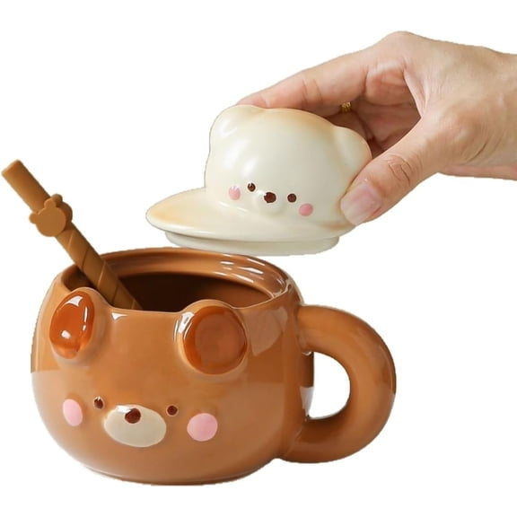 Cute ceramic cup, three-dimensional teddy bear, high appearance, household mug, milk breakfast cup
