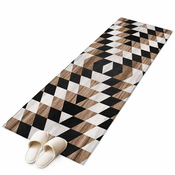 Southwest Brown Runner Rug 2x6 FT,Non Slip Hallway Carpet,Geometric Farmhouse Aztec Tribal Washable Soft Floor Carpet Non-Shedding Throw Runner Carpet Long Rug for Entryway Kitchen Bedside Door