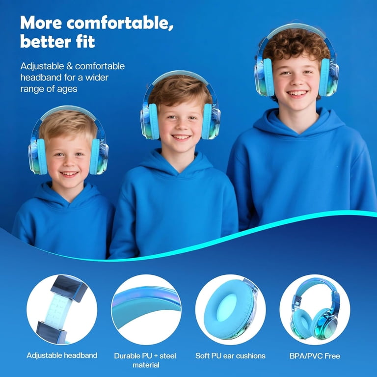QearFun Kids Bluetooth Headphones, Blue Gradient photo 4