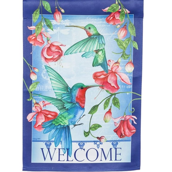 Evergreen Suede House Flag - Hummingbirds