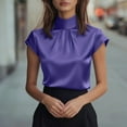 thumbnail image 4 of Womens Tops Under $10 Silk Blouses for Women Casual Short Sleeve Shirt Mock Neck Elegant Pleated Silk Shirts Dressy Business Office Work Tops Purple L, 4 of 6