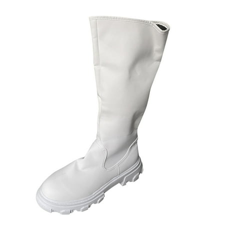 

iOPQO Women s Keen-High Boots Boots Size Shoes Plus Flat Buckle Retro Color Breathable Boots Thigh Winter Barrel Women s Zipper High Belt Women s Boots shoes thick heel retro White 41