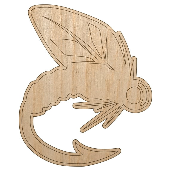 Fly Fishing Hook Lure Wood Shape Unfinished Piece Cutout Craft DIY Projects - 4.70 Inch Size - 1/4 Inch Thick