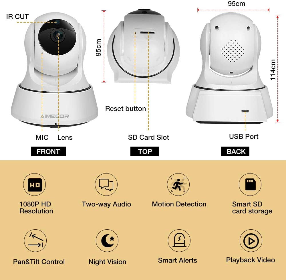 Home Security Camera WiFi Camera Pet Camera 1080P AIMECOR Baby Monitor 2.4G Wireless IP Camera Motion & Sound Detection Compatible with iOS & Android Two-Way Audio IR Night Vision 