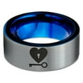 thumbnail image 2 of Tungsten Heart and Key Band Ring 8mm Men Women Comfort Fit Blue Flat Cut Brushed Gray Polished, 2 of 4