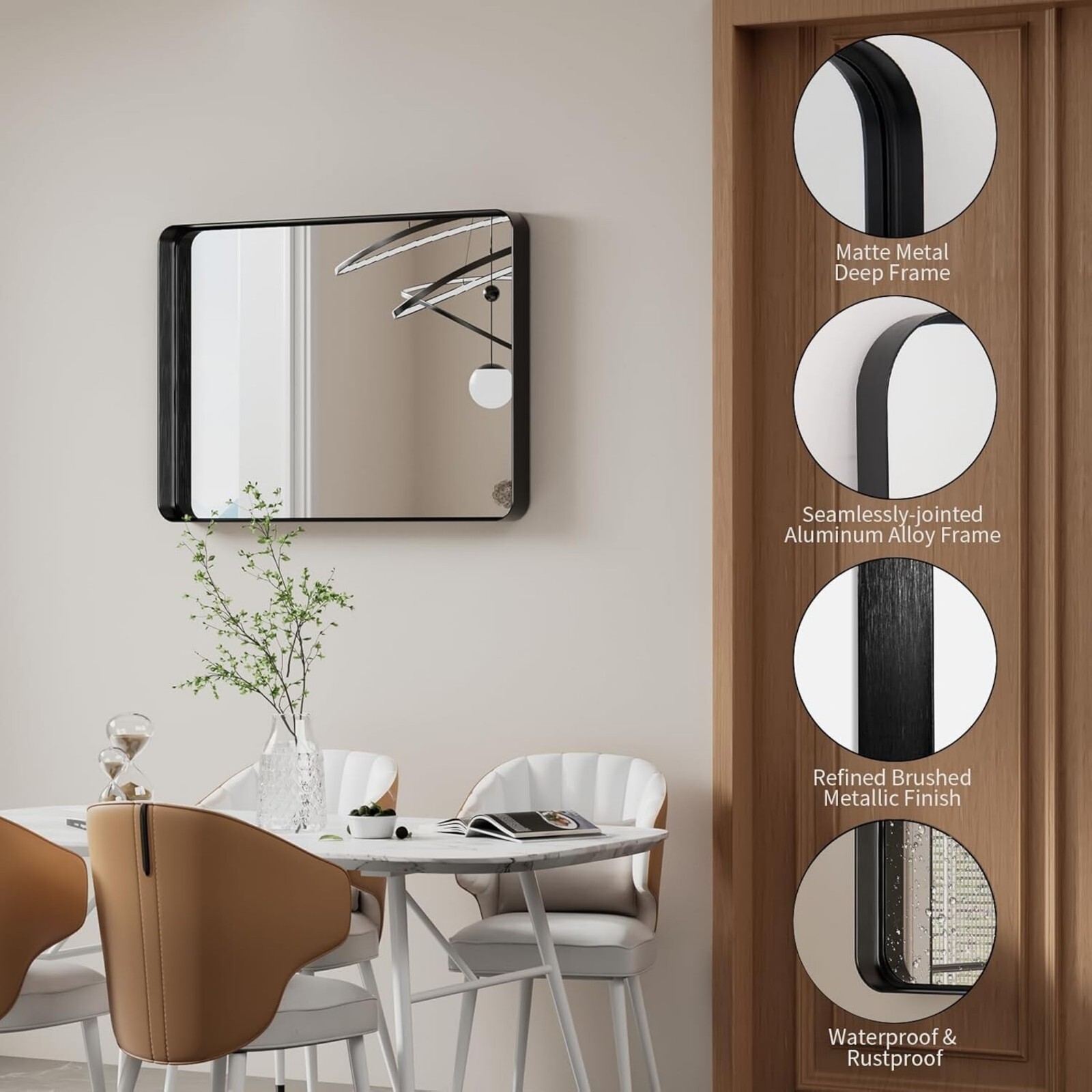 Mirstory 22"x30" Bathroom Mirror Wall Mirror Deep Framed Rounded Corner for Wall,Black