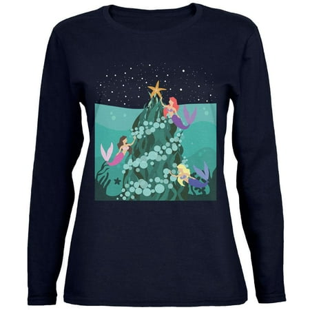 Mermaid Womens Long Sleeve - Mermaid Christmas Tree Womens Long Sleeve T Shirt