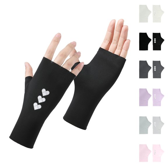 Bmisegm Gloves for Women Breathable Thin Summer Ice Silk Half Finger Sun Blocking Driving Cycling Outdoor Mittens Black
