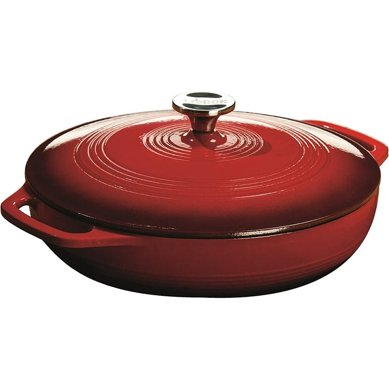 Lodge Red Enameled Dual Handles Cast Iron 6qt Dutch Oven with Lid and  Signature Series Heat Resistant Silicon Pot Holder Trivet Mat 