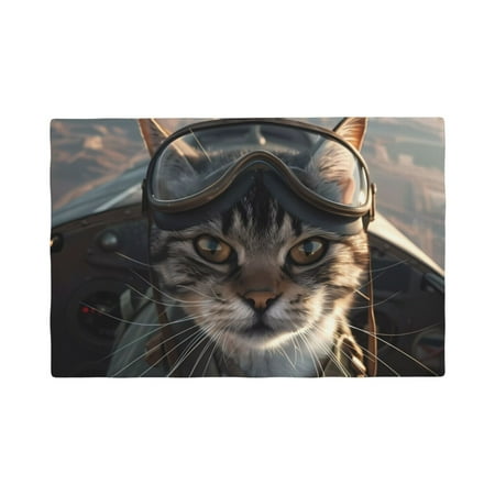 

Placemats Set of 6 Pilot Cat In Vintage Plane Place mats for Dining Table Indoor/Outdoor Cute Heat Resistant Washable Table Mats(18 x 12 )