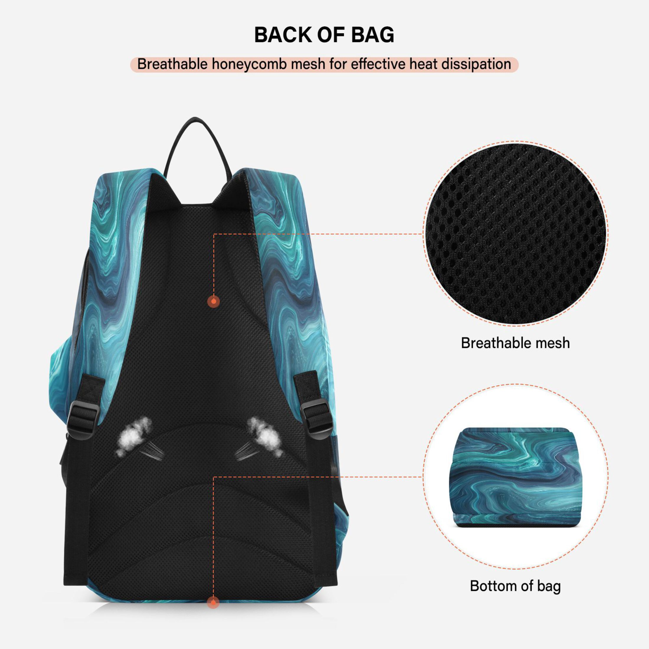 2 Racquet Holder Tennis Backpack Tennis Racket Covers Gym Bags Dark Blue Ocean Waves