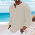 thumbnail image 2 of Umfun Men's & Big Men's Long Sleeve Henley Shirt Distressed Hem Casual Button Placket Pullover Top Lightweight Breathable Tunic for Fall Spring Vacation Daily Wear, 2 of 8