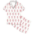 thumbnail image 2 of Odeerbi 2-12 Años Niños Niñas Pijamas de Verano de Satén Con Solapa de Muesca Camisas de Manga Corta Pantalones Cortos Conjunto de Pijama de Seda Con Estampado Suave, 2 of 5