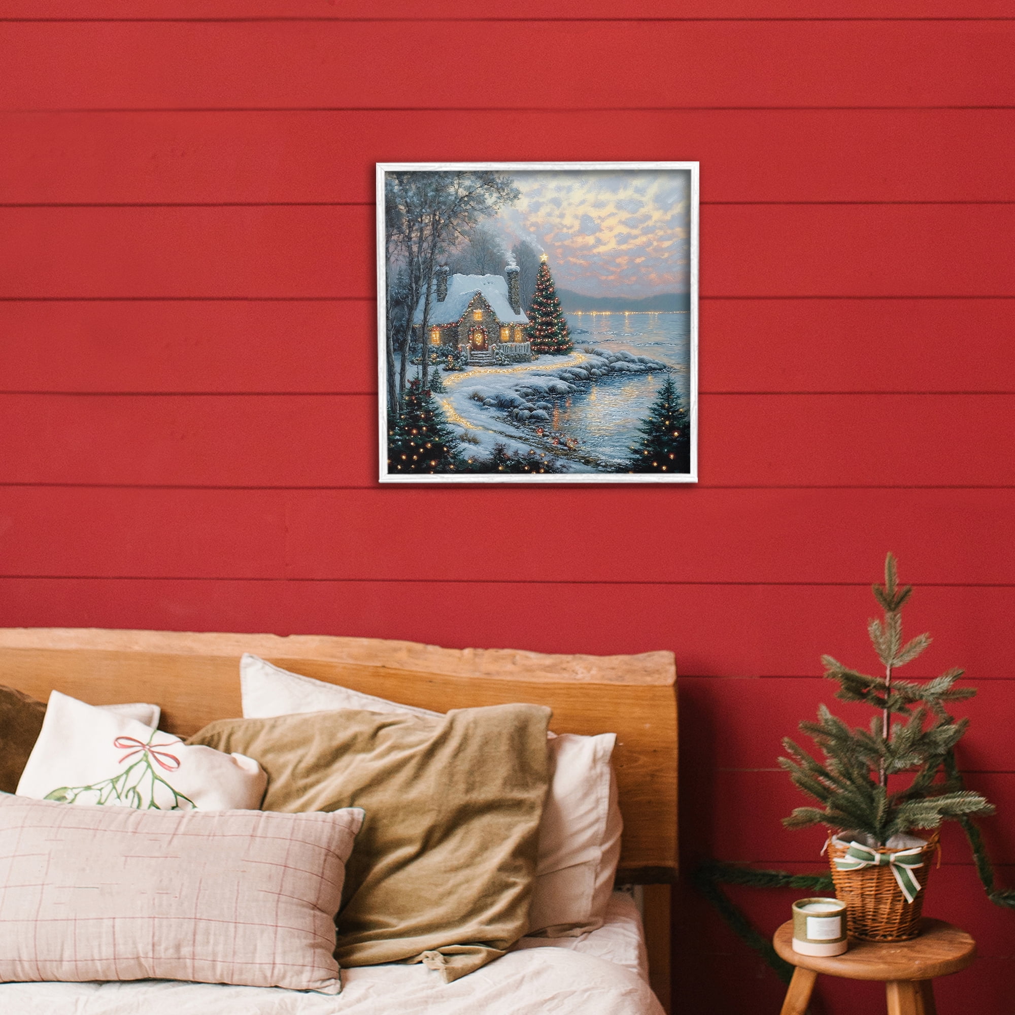 Stupell Industries Snowy Lit Cottage by Lake White Framed Giclee Art, design by Heidi Kuntz