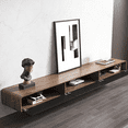 thumbnail image 3 of POVISON 63" Minimalist Floating TV Stand for 50" TV, Fully Assembled Wall Mounted Media Console with 3 Flip-Down Cabinet Doors, Modern Space Saving Entertainment Center – Walnut & Black, 3 of 12