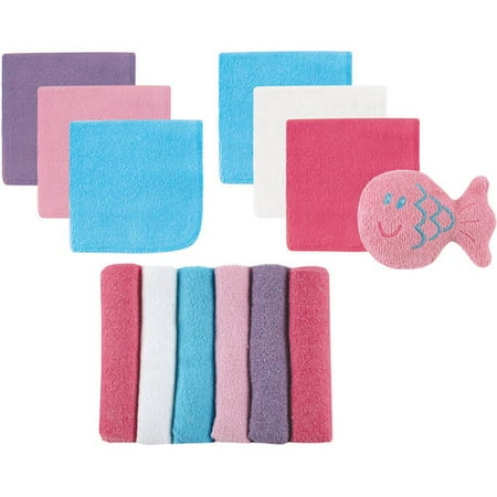 Luvable Friends Baby Washcloths, Blue, 12 Pack with Bath Toy