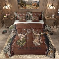 Manfei Wildlife Deer Print 7-Piece Twin Bedding Sets, Jungle Animal Bedding Comforter Set, Branches Plant Botanical Reversible Sheet Sets, Breathable Home Decor