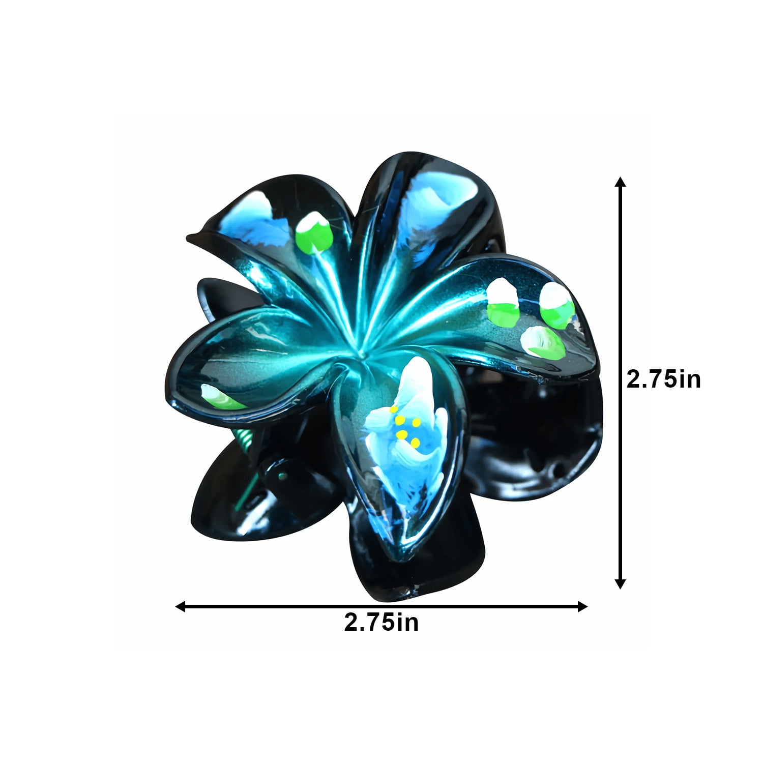 Island Reflections Plastic Hair Clip Plumeria Metallic Blue