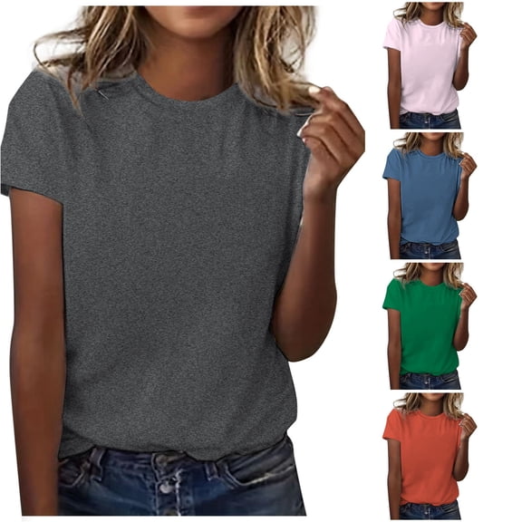 Zemara Womens T Shirts, Women's Classic Everyday Short Sleeve Solid Color Round Neck T-Shirt for Women Casual Daily Wear Versatile Wardrobe Grey S