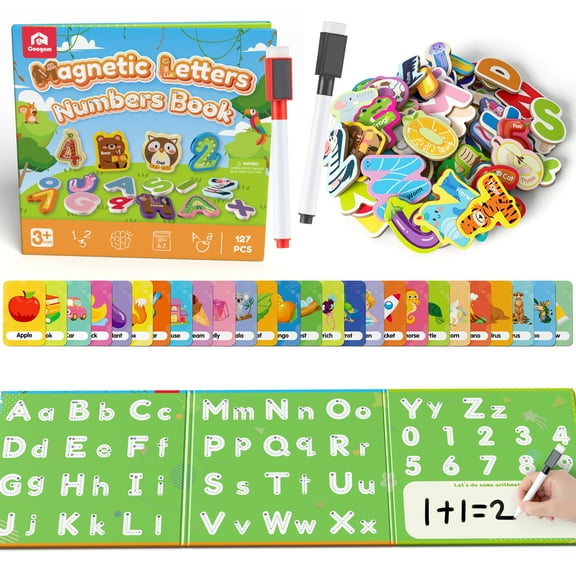 Coogam Magnetic Letters and Numbers Workbook, Handwriting Practice for Kids 3-8, Alphabet and Math Learning Activity Book for Pre-K, 1st Grade, Montessori Educational Outdoor Toys