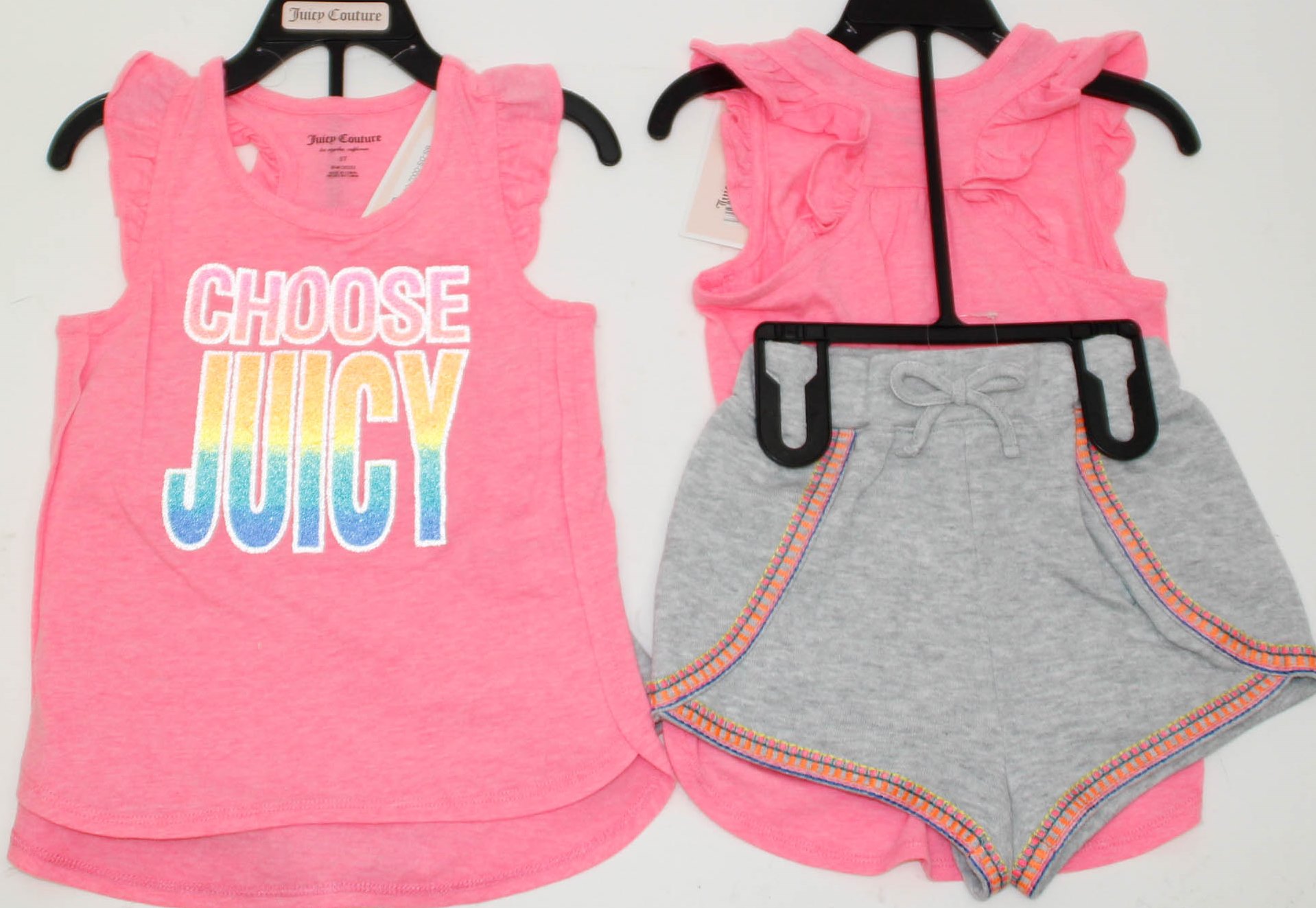 Juicy Couture Girl's 2 pc Set Tank Top Shirt and Short Pink Multi Grey 6 - NEW