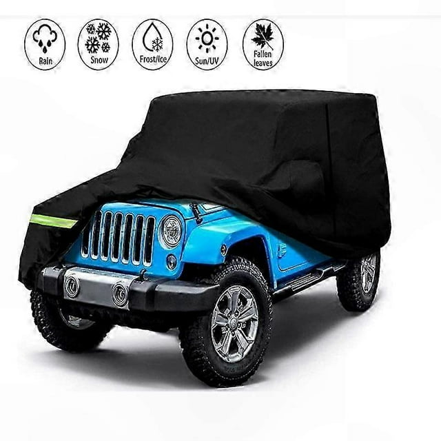 (black-2-door)All-Weather Protective Car Cover compatible Jeep Models 1987-2019, UV Resistant, Black/Silver Auto Accessory