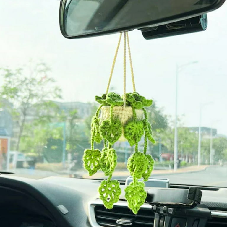 Anvazise Car Mirror Hanging Accessory Handmade Knitted Cute Crochet Potted  Plant Rear View Decor Car Interior Accessories Style C One Size