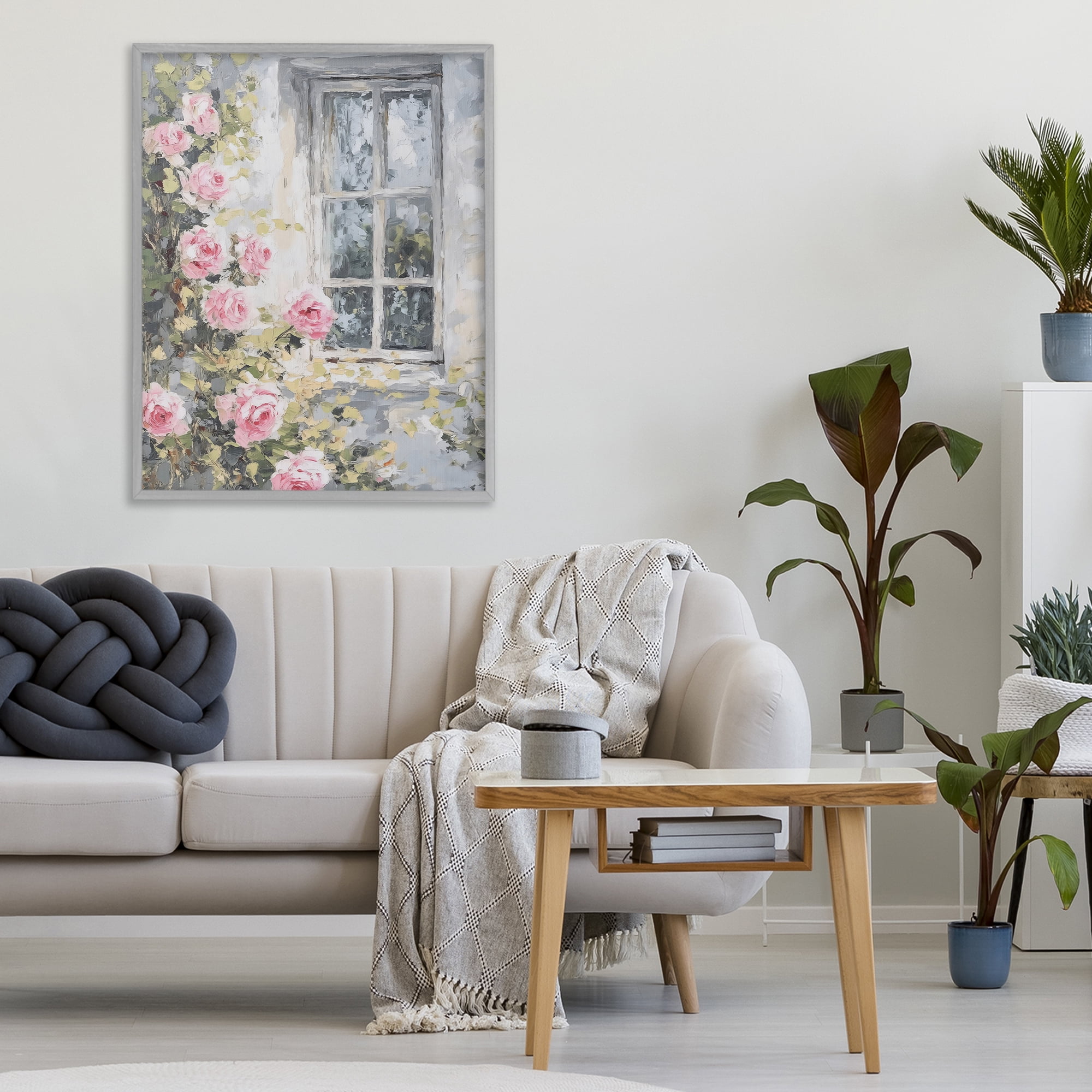 Stupell Industries View Of Roses Cottage Window Gray Framed Giclee Art, design by LSR Design Studio