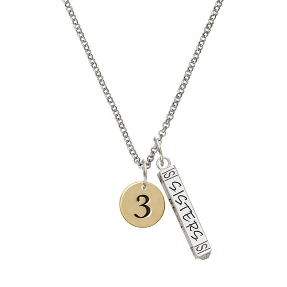 Delight Jewelry Goldtone Disc 1/2'' Number - 3 - Silvertone Sisters Best Friends Forever Bar Charm Necklace, 23"