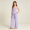 thumbnail image 2 of mgoYE Girl Summer Clothes Linen Outfit Bows Ruffled Shirts + Pant Set Princess Outfit Short 8 9 10 11 12 Years Size 7-8 Years, 2 of 8