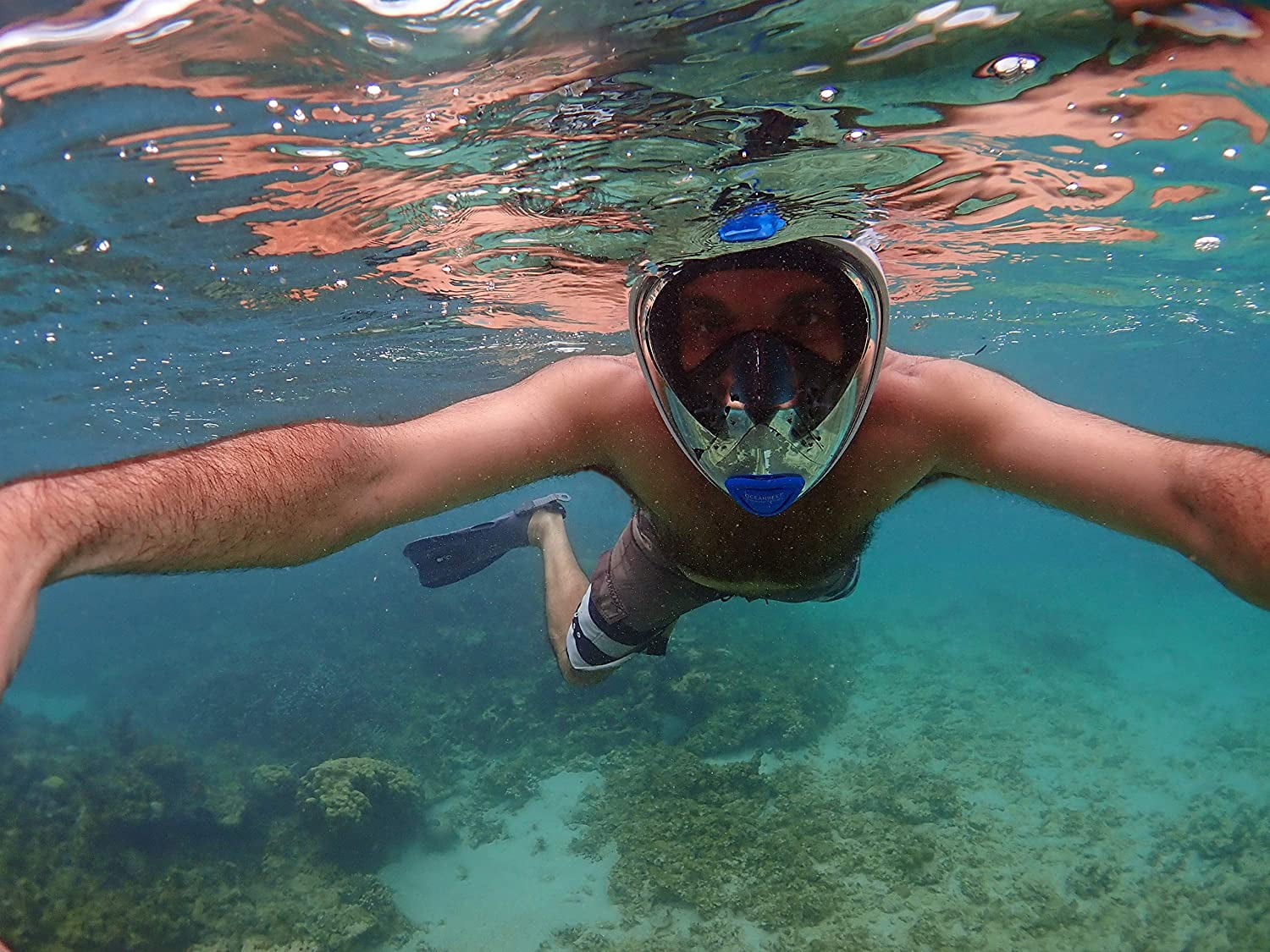 OCEAN REEF Disponibile in 2 Diverse Taglie Maschera da Snorkeling Integrale con Boccaglio e Cinghia in Silicone UNO Snorkeling Mask 