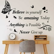 Inspirational Quotes Wall Decals Wall Stickers Positive Lettering Word Decal Butterfly Sticker Peel and Stick for Classroom Home Bedroom Family Office Wall Art Decor