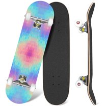 31'' Complete Skateboard 7 Layer Canadian Maple Double Kick Deck Skateboards abstract holographic neon Skate Board for Beginner Adult Gifts