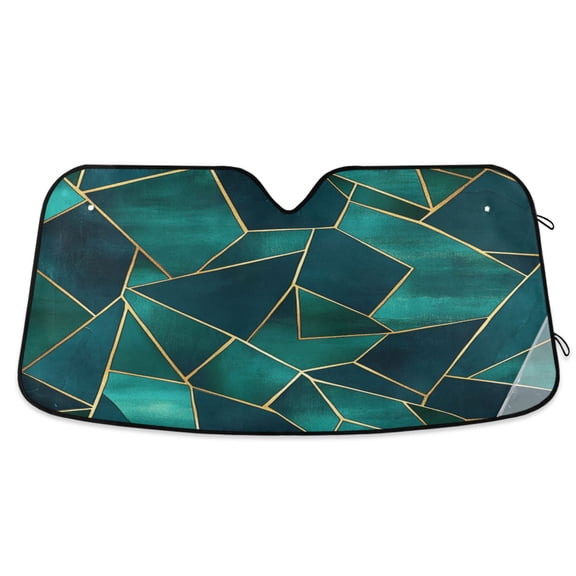 Qxltty Green Gold Foil Pattern Car Windshield Sunshades Foldable UV Rays Sun Visor Protector Keep Your Vehicle Cool 53×23.5in
