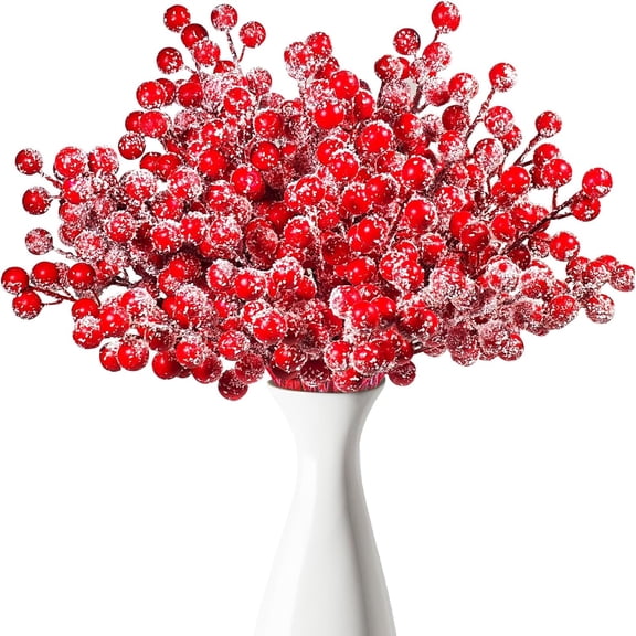 40 Pcs Holly Berry Stems, 7.9" Snow Sprays Artificial Red Berry Stems, Holly Berry Picks for Christmas Tree Fillers Decor, Fake Red Berries for DIY Crafts Wreaths Garland Home Party Winter Decor
