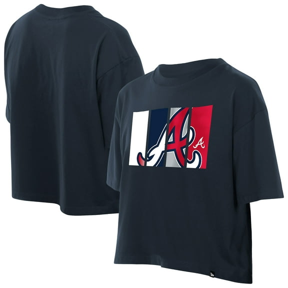 Women's New Era Navy Atlanta Braves Boxy Foil Logo T-Shirt