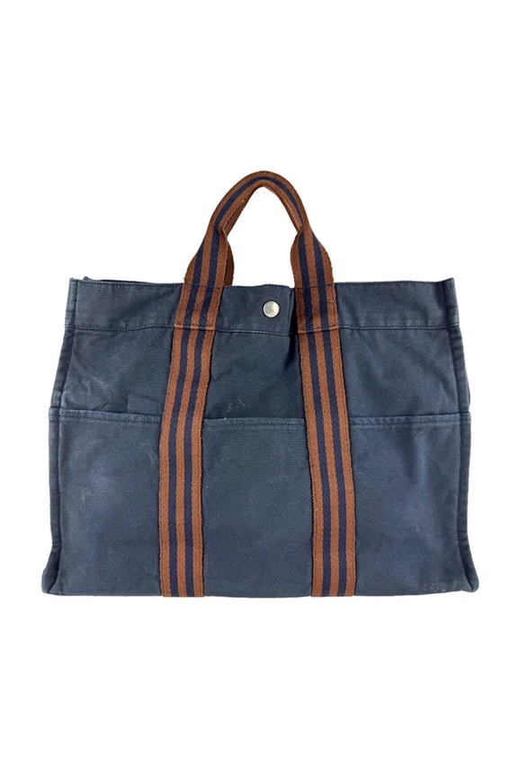 Pre-Owned Hermes HERMES Fourre-Tout MM Canvas Handbag, Navy Brown, Women's z9571