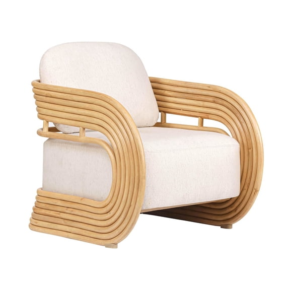 TOV Furniture Lauretta Cream Fabric and Natural Rattan Accent Chair