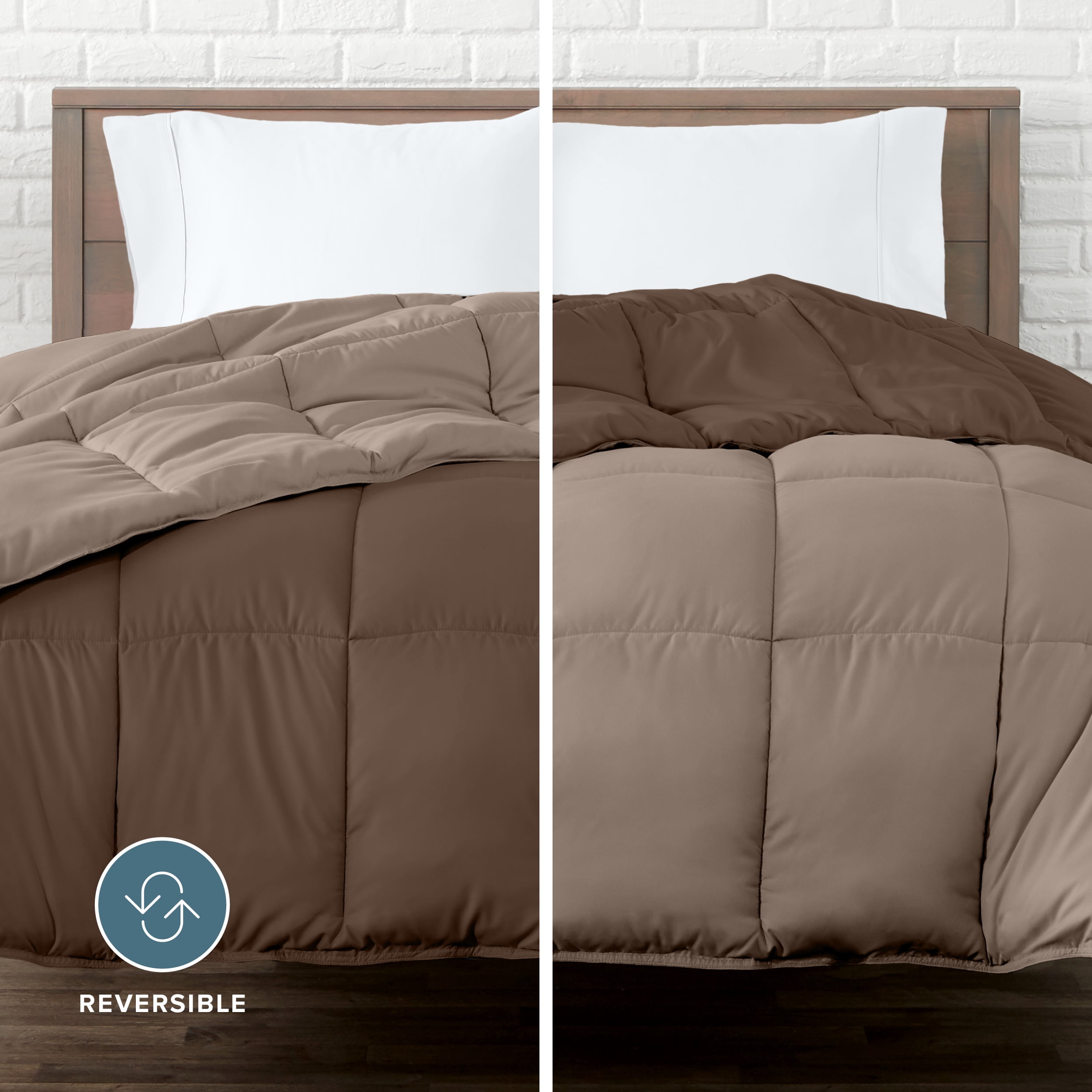 Bare Home 1800 Collection Reversible Down Alternative Comforter, All-Season, King, Cocoa/Taupe